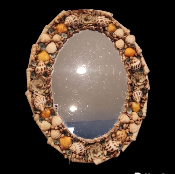 1970s handmade seashell oval mirror coastal beach - Picture 10 of 14